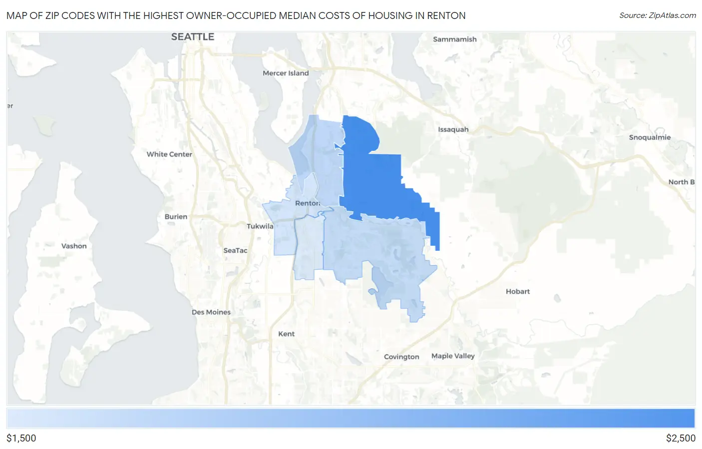 Zip Codes with the Highest Owner-Occupied Median Costs of Housing in Renton Map