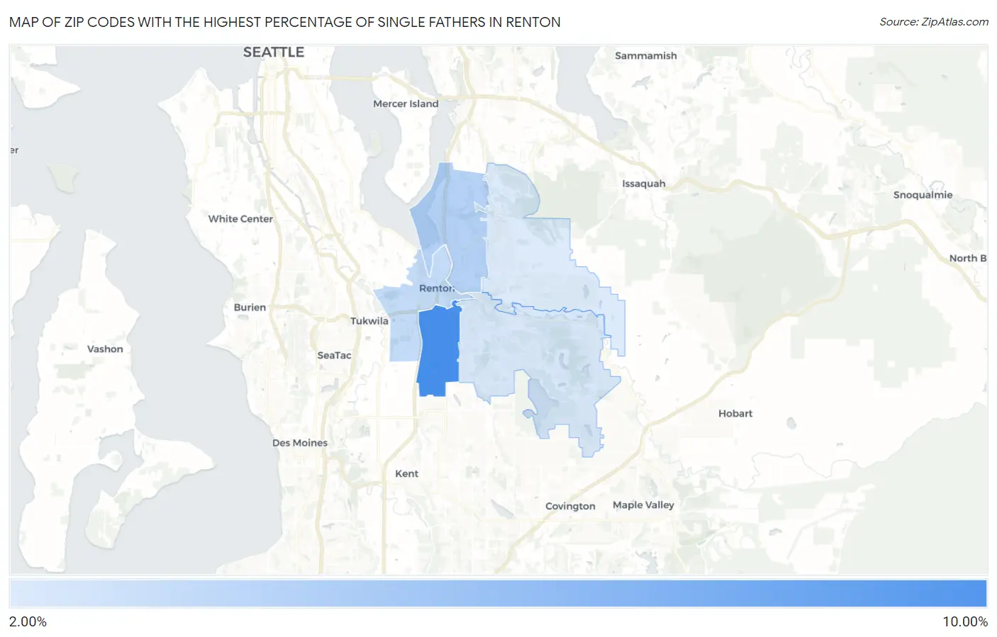 Zip Codes with the Highest Percentage of Single Fathers in Renton Map