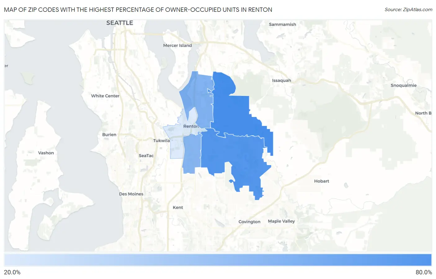 Zip Codes with the Highest Percentage of Owner-Occupied Units in Renton Map