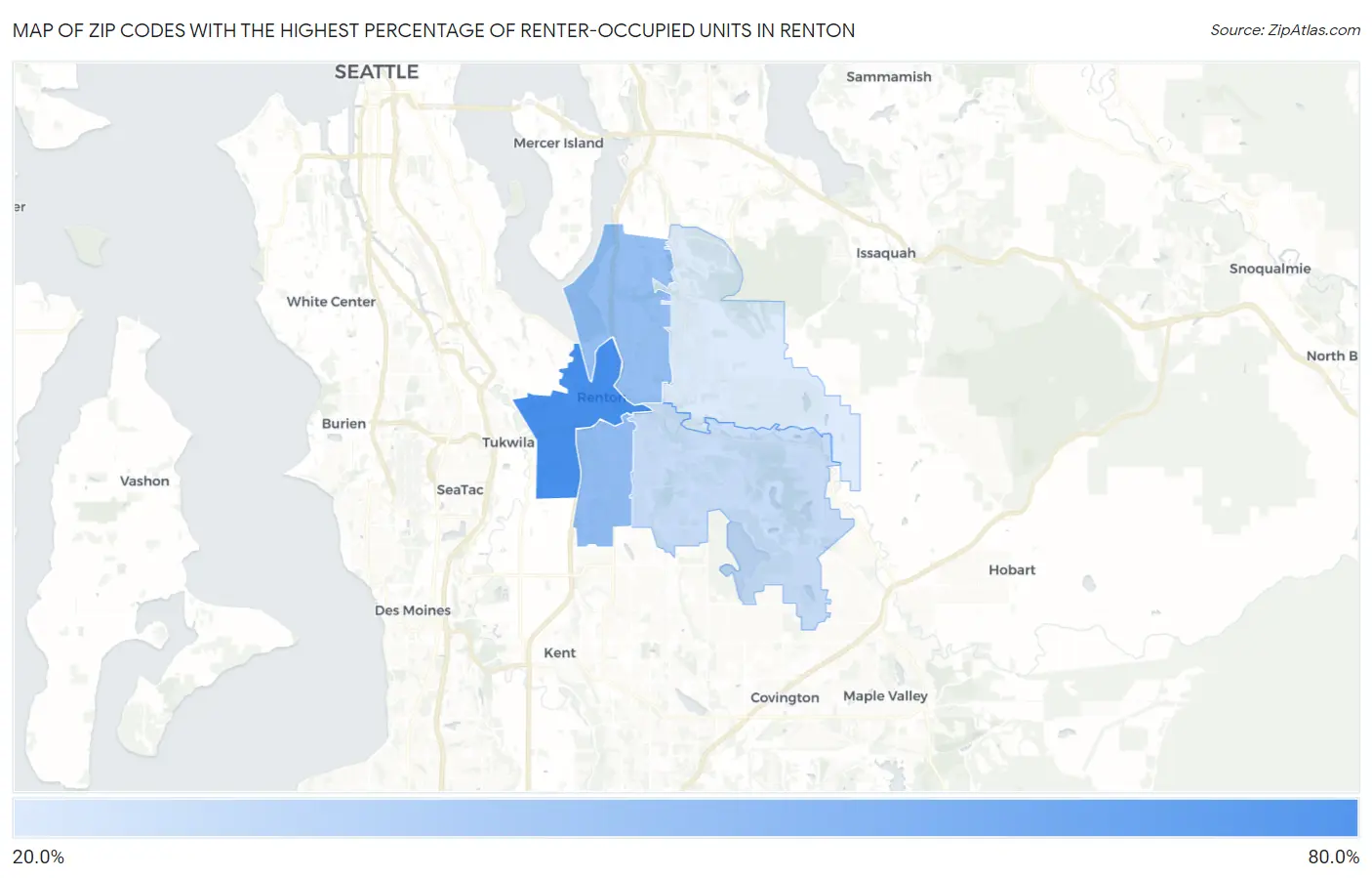 Zip Codes with the Highest Percentage of Renter-Occupied Units in Renton Map
