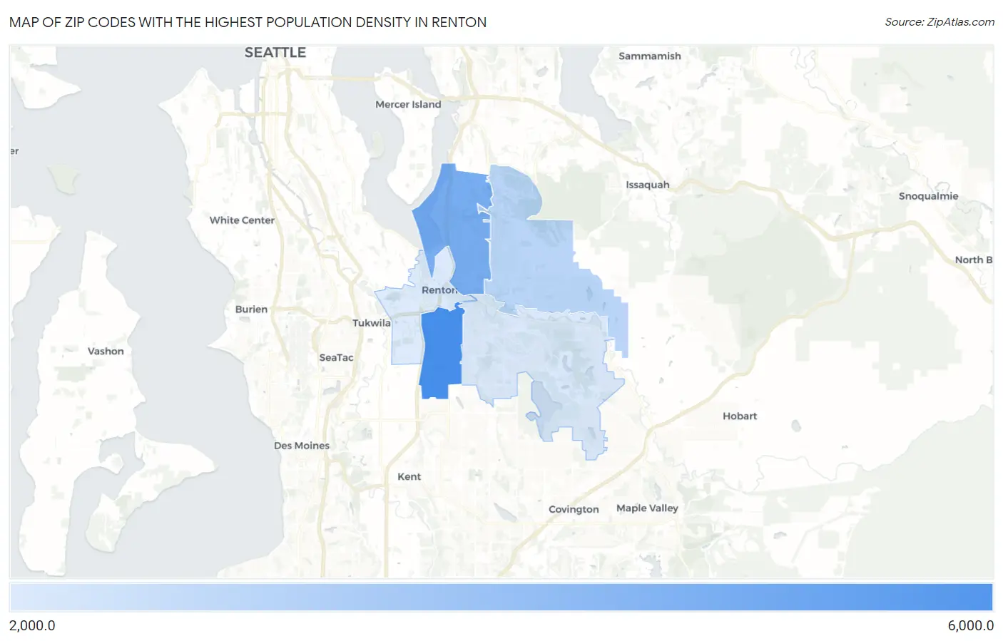 Zip Codes with the Highest Population Density in Renton Map