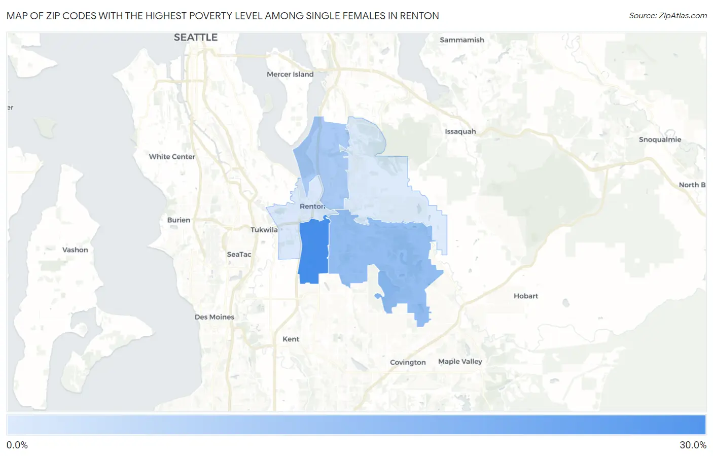 Zip Codes with the Highest Poverty Level Among Single Females in Renton Map