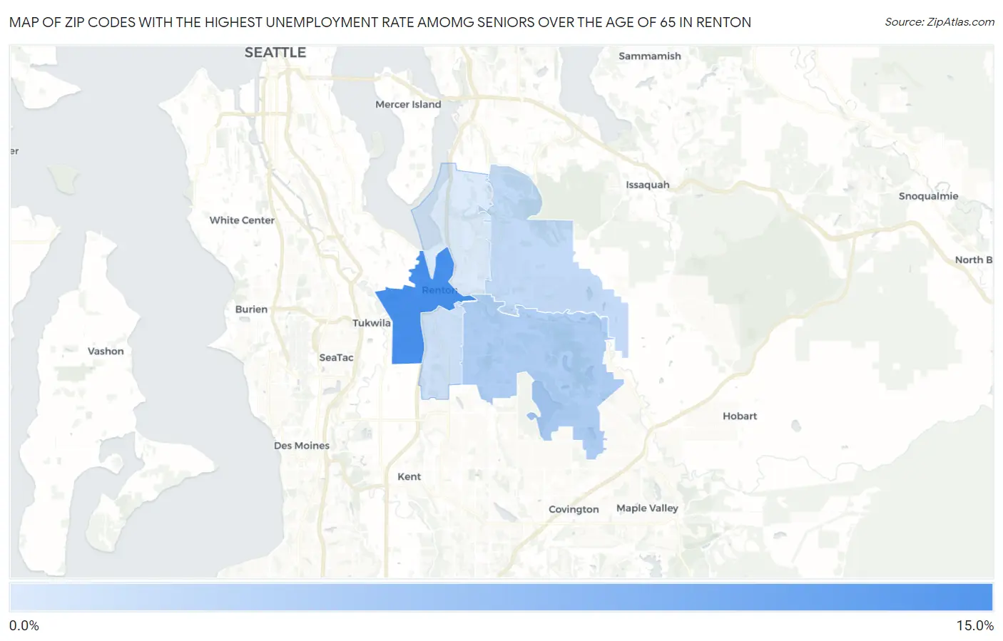 Zip Codes with the Highest Unemployment Rate Amomg Seniors Over the Age of 65 in Renton Map