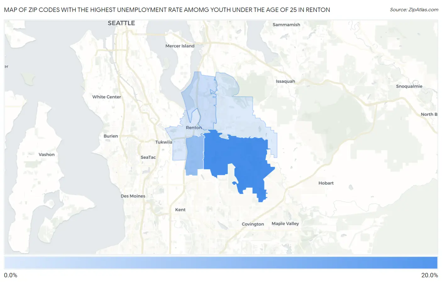 Zip Codes with the Highest Unemployment Rate Amomg Youth Under the Age of 25 in Renton Map