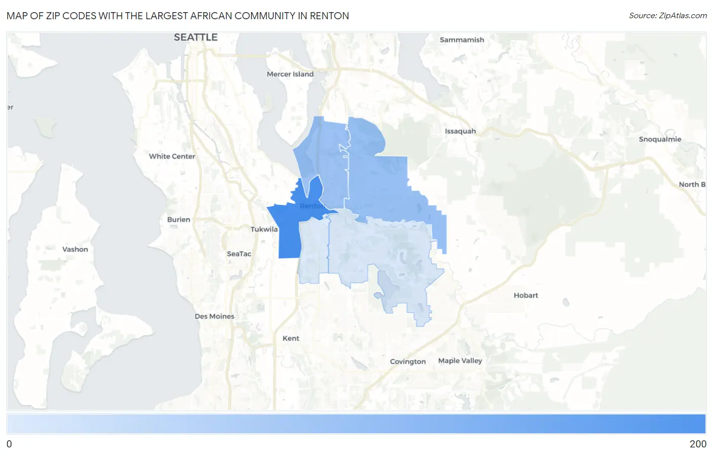 Zip Codes with the Largest African Community in Renton Map