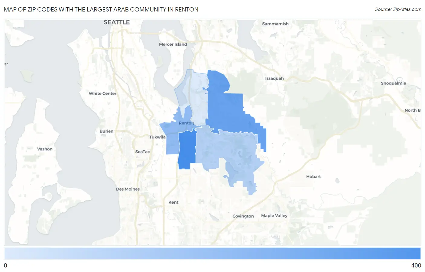 Zip Codes with the Largest Arab Community in Renton Map