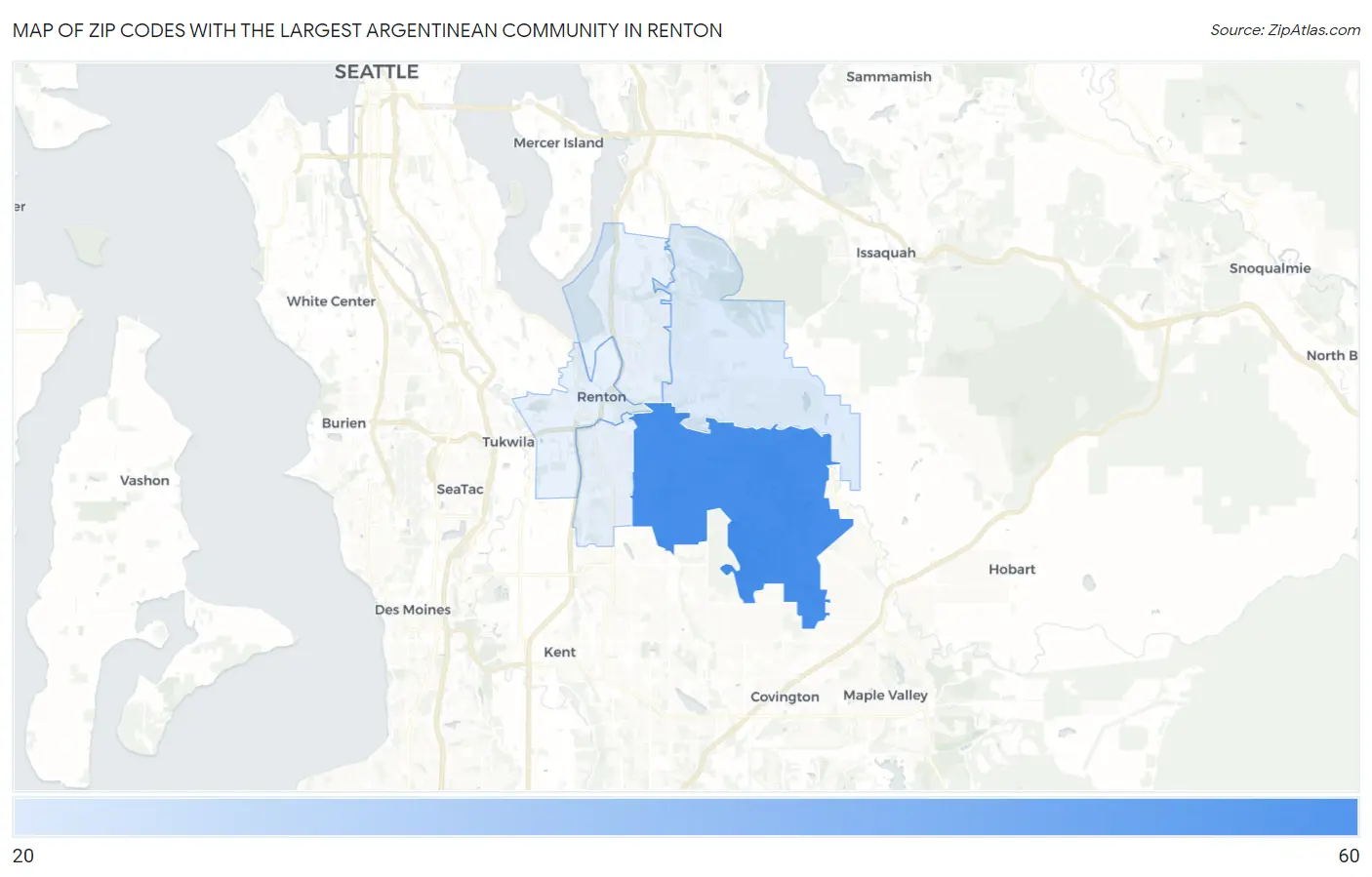 Zip Codes with the Largest Argentinean Community in Renton Map