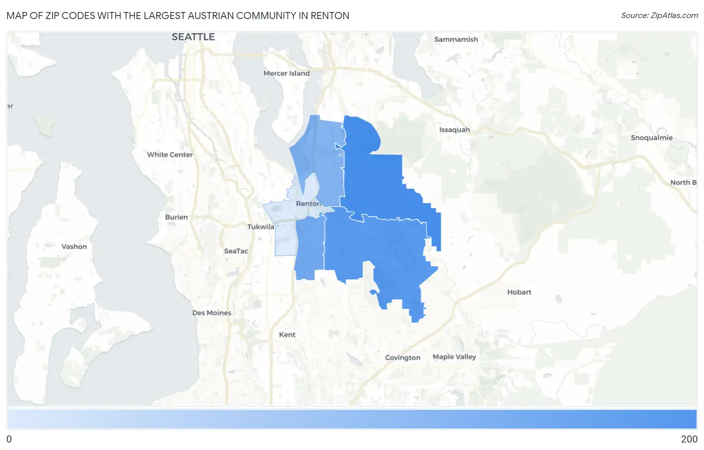 Zip Codes with the Largest Austrian Community in Renton Map