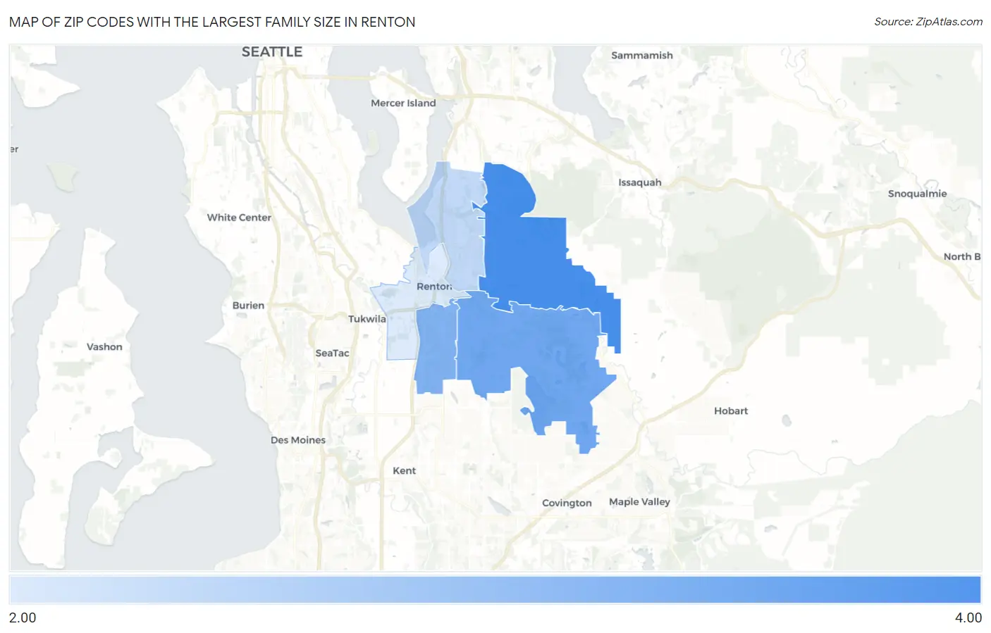 Zip Codes with the Largest Family Size in Renton Map
