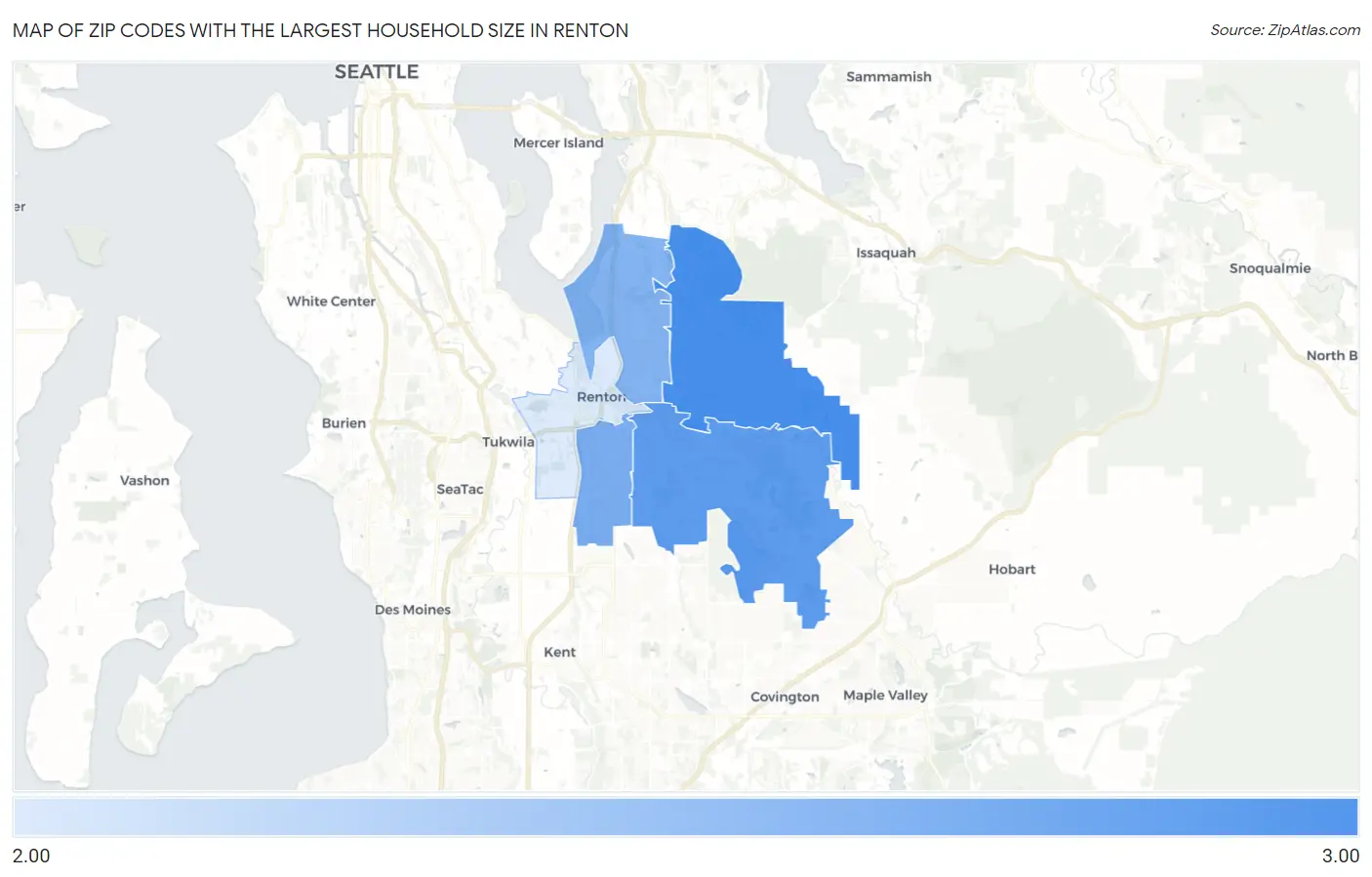 Zip Codes with the Largest Household Size in Renton Map