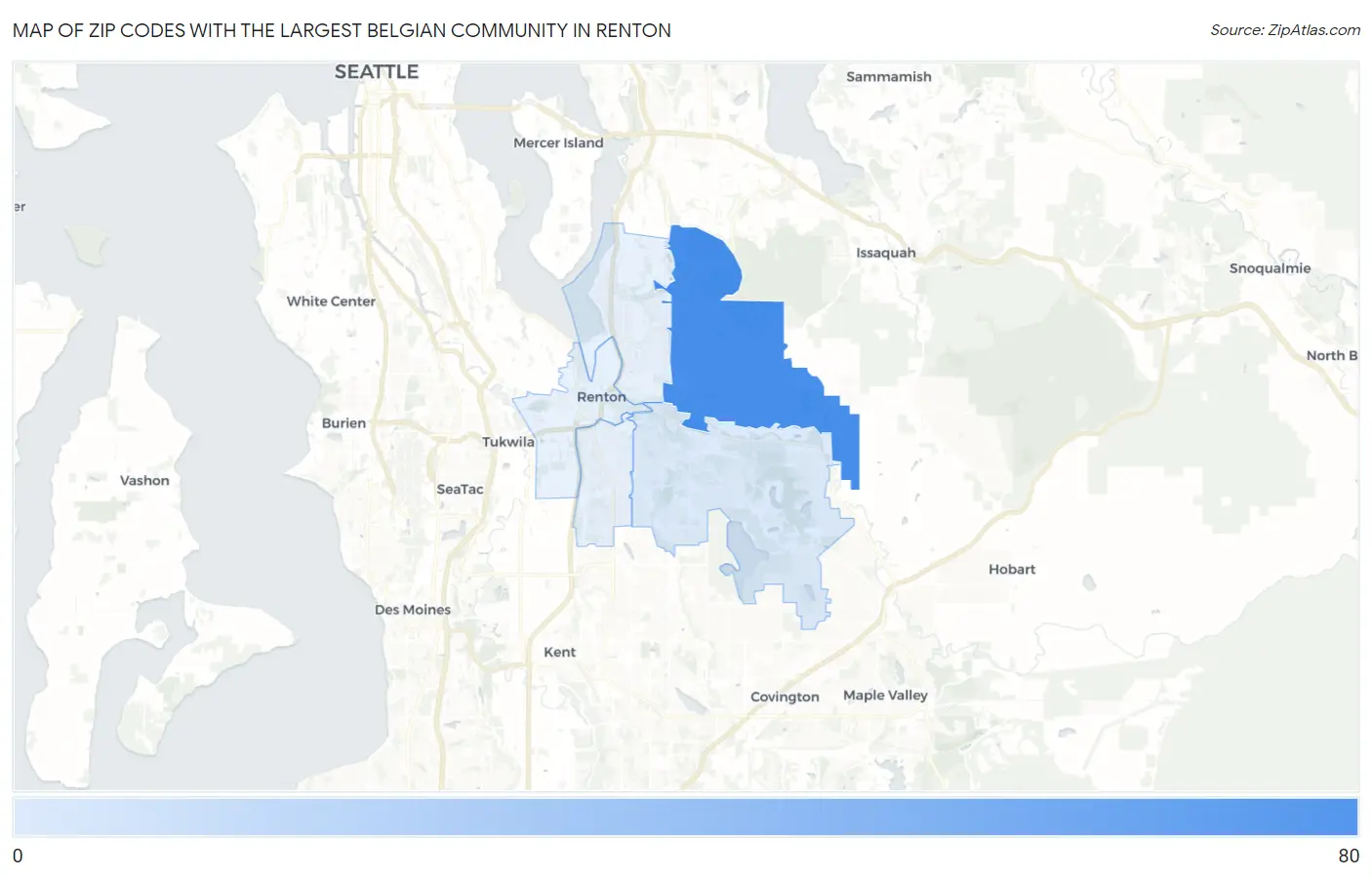 Zip Codes with the Largest Belgian Community in Renton Map