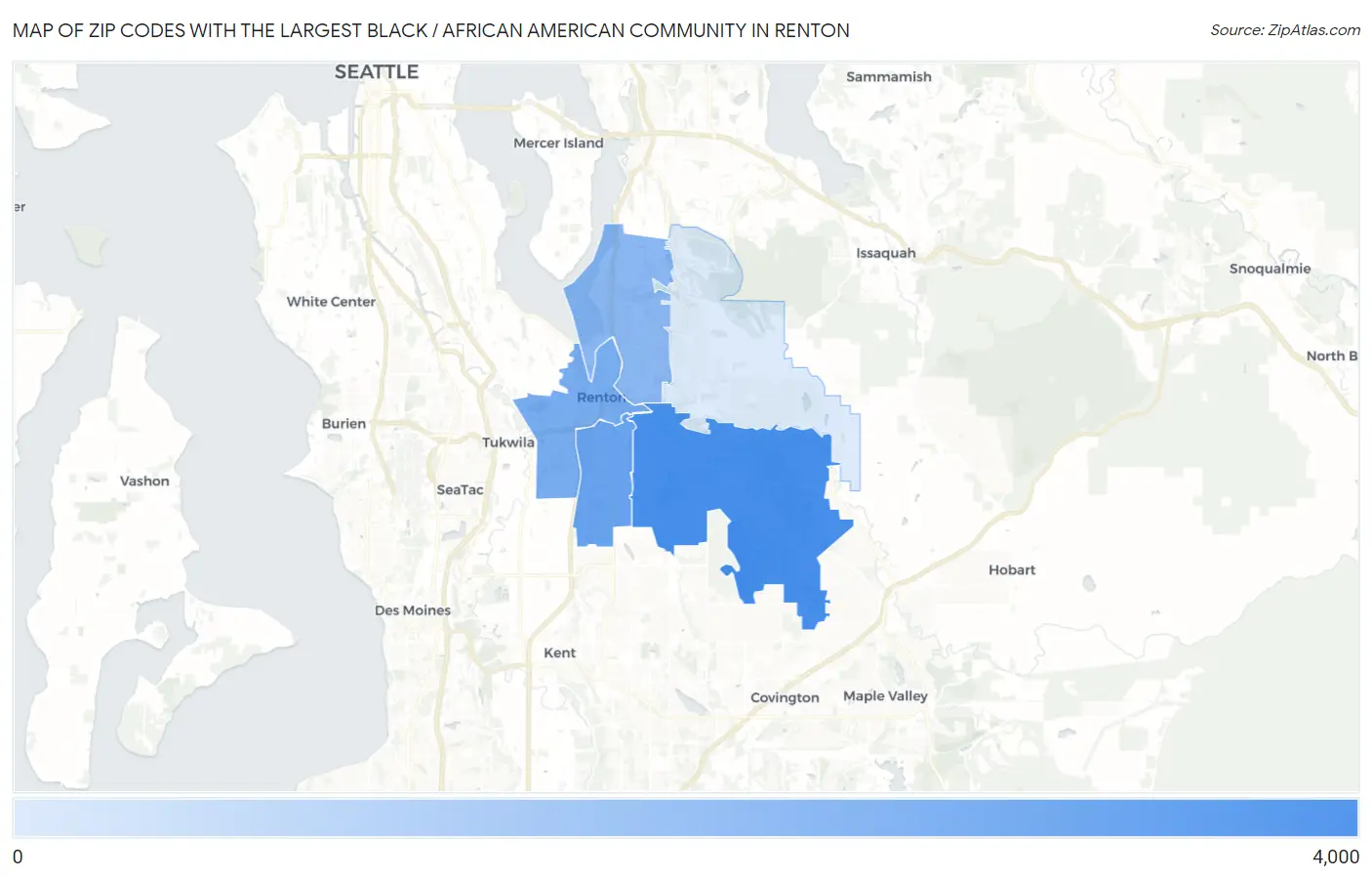 Zip Codes with the Largest Black / African American Community in Renton Map