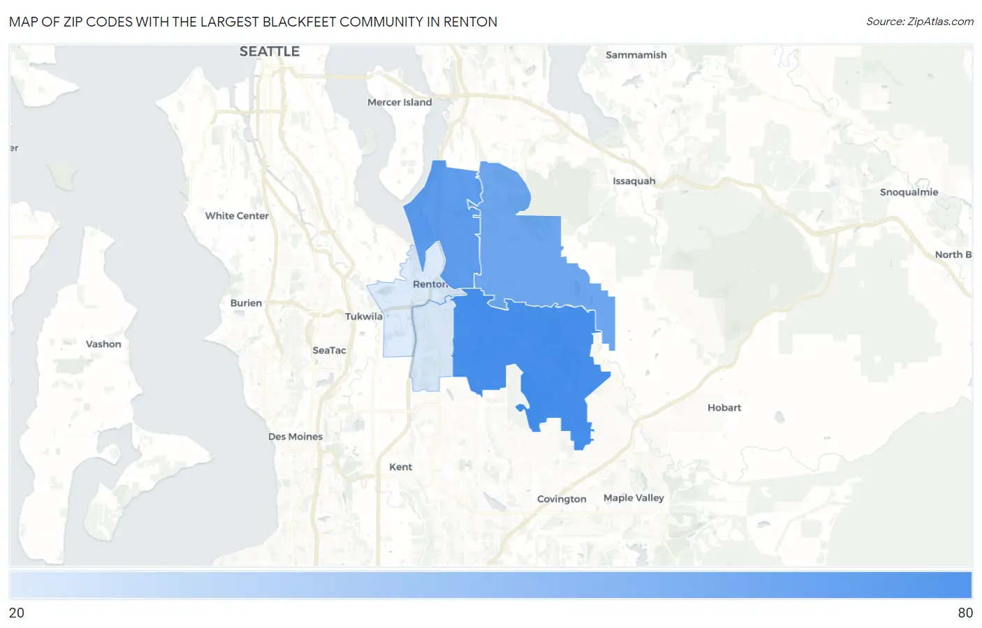 Zip Codes with the Largest Blackfeet Community in Renton Map