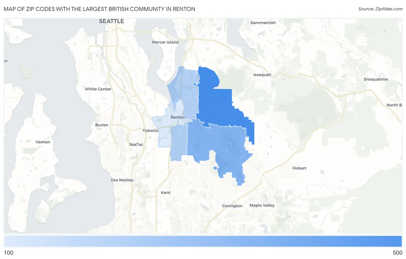 Zip Codes with the Largest British Community in Renton Map