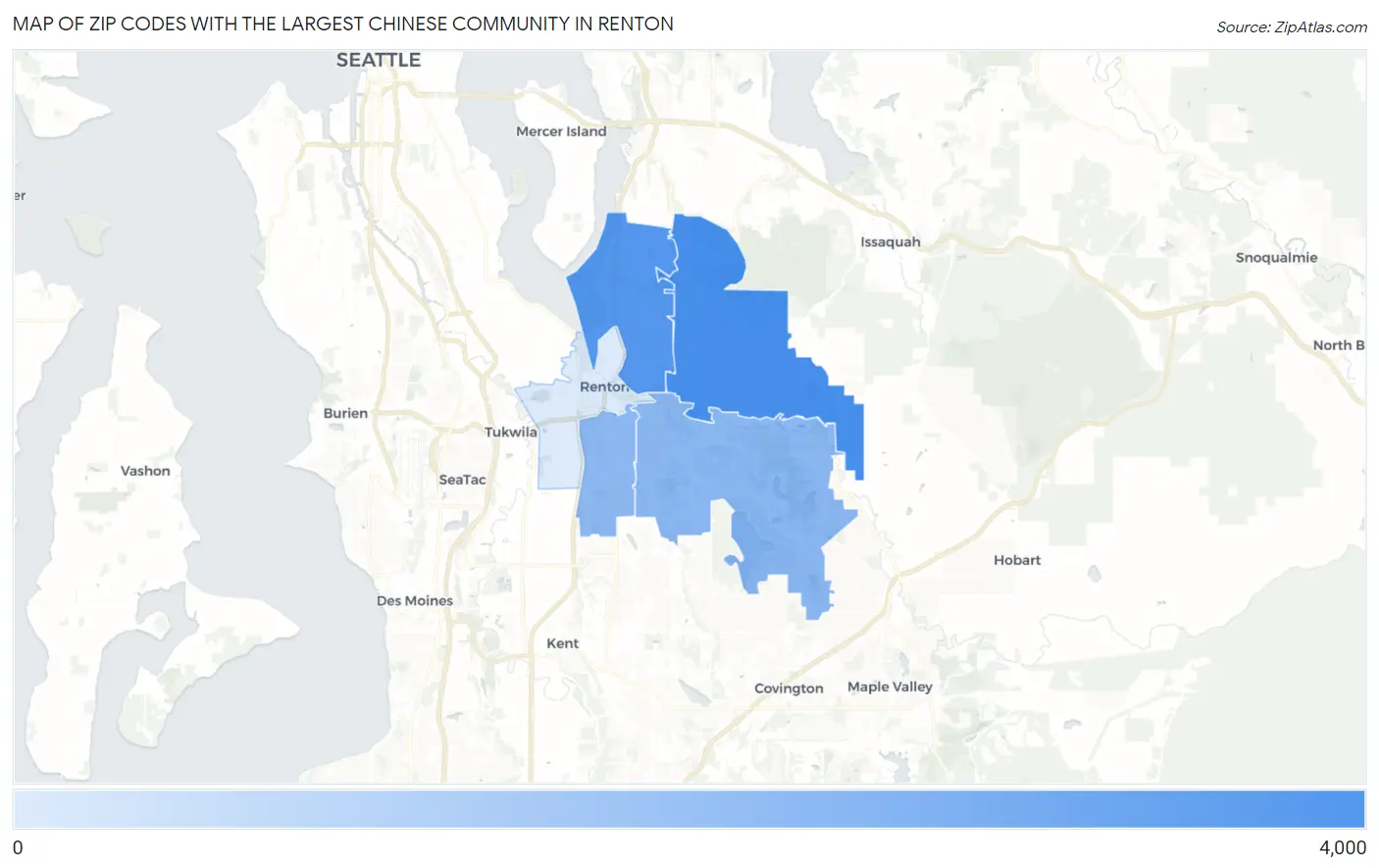 Zip Codes with the Largest Chinese Community in Renton Map