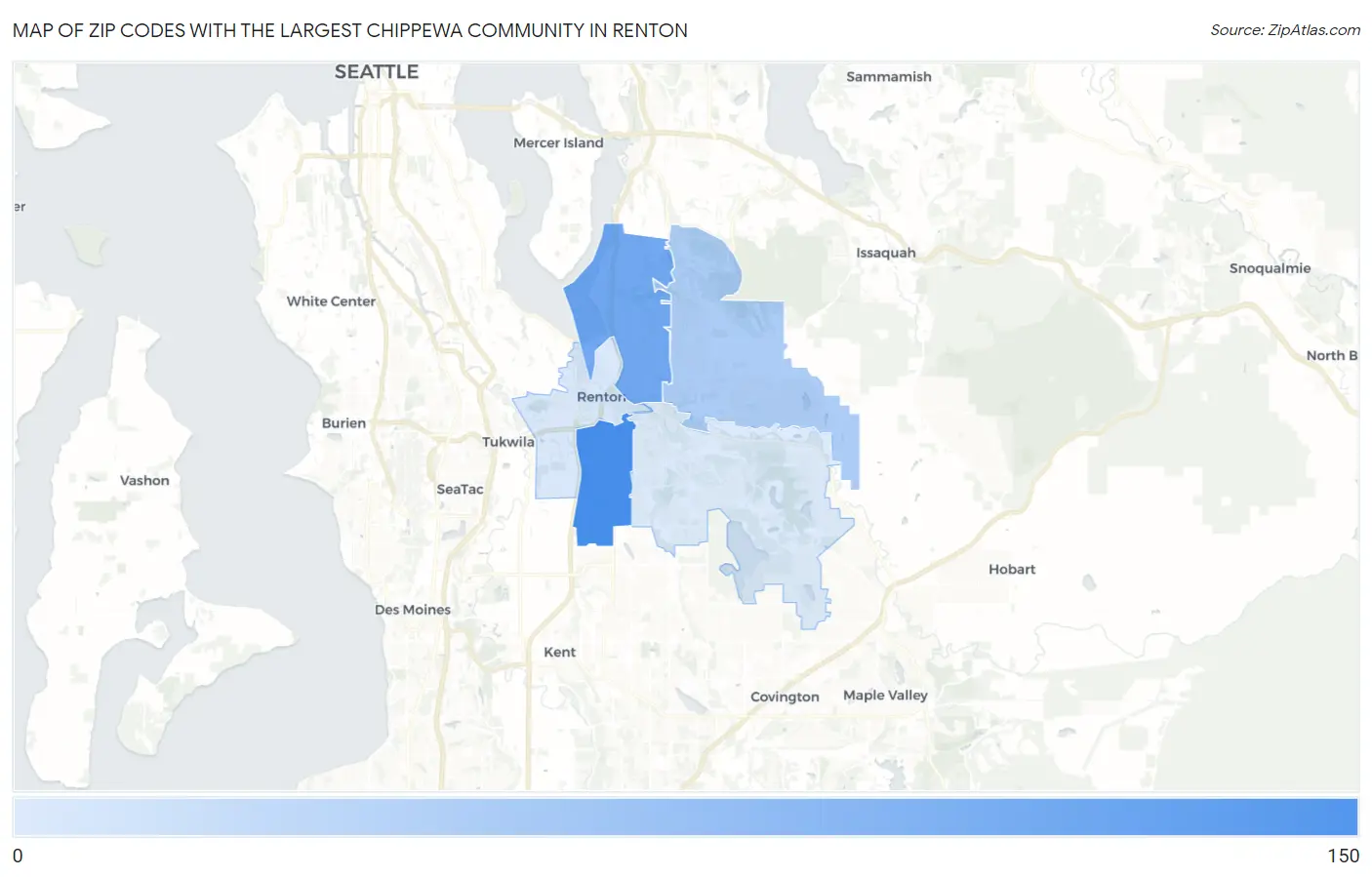 Zip Codes with the Largest Chippewa Community in Renton Map