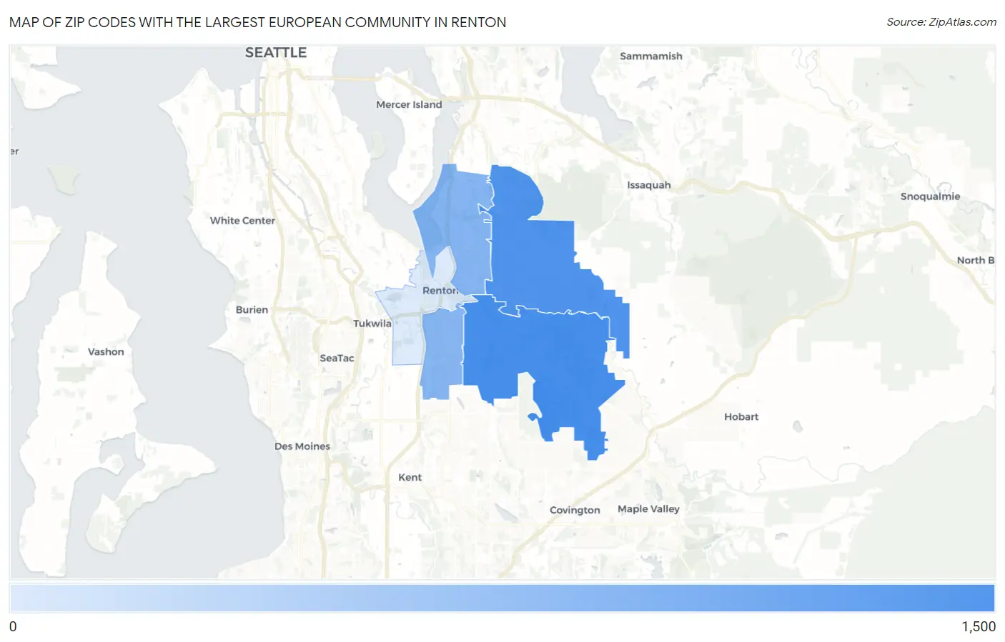 Zip Codes with the Largest European Community in Renton Map