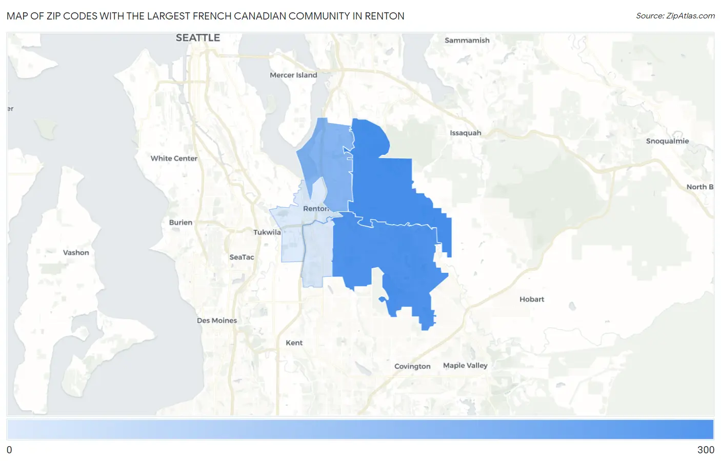 Zip Codes with the Largest French Canadian Community in Renton Map