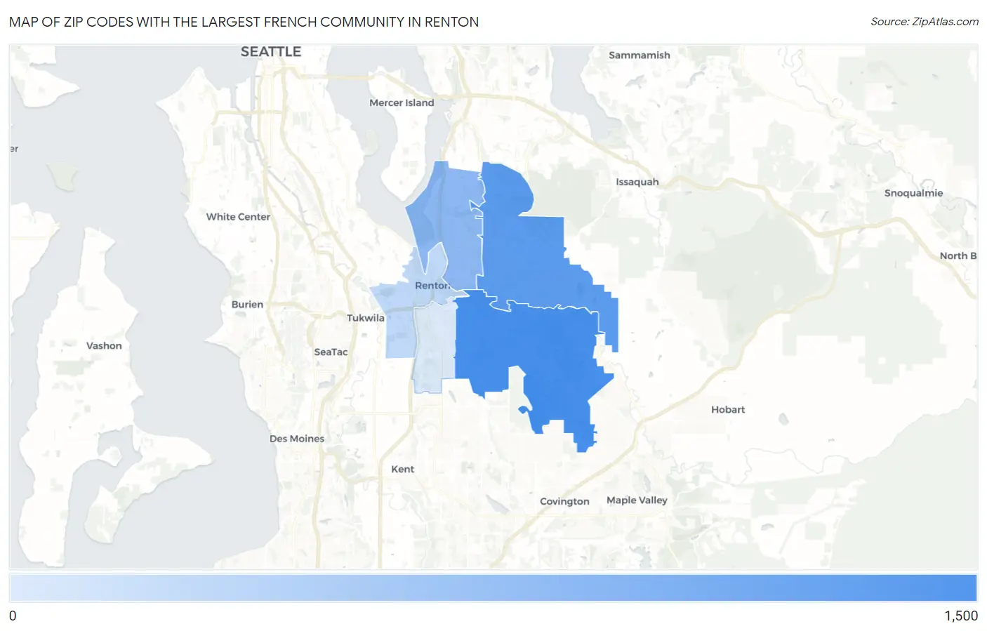 Zip Codes with the Largest French Community in Renton Map