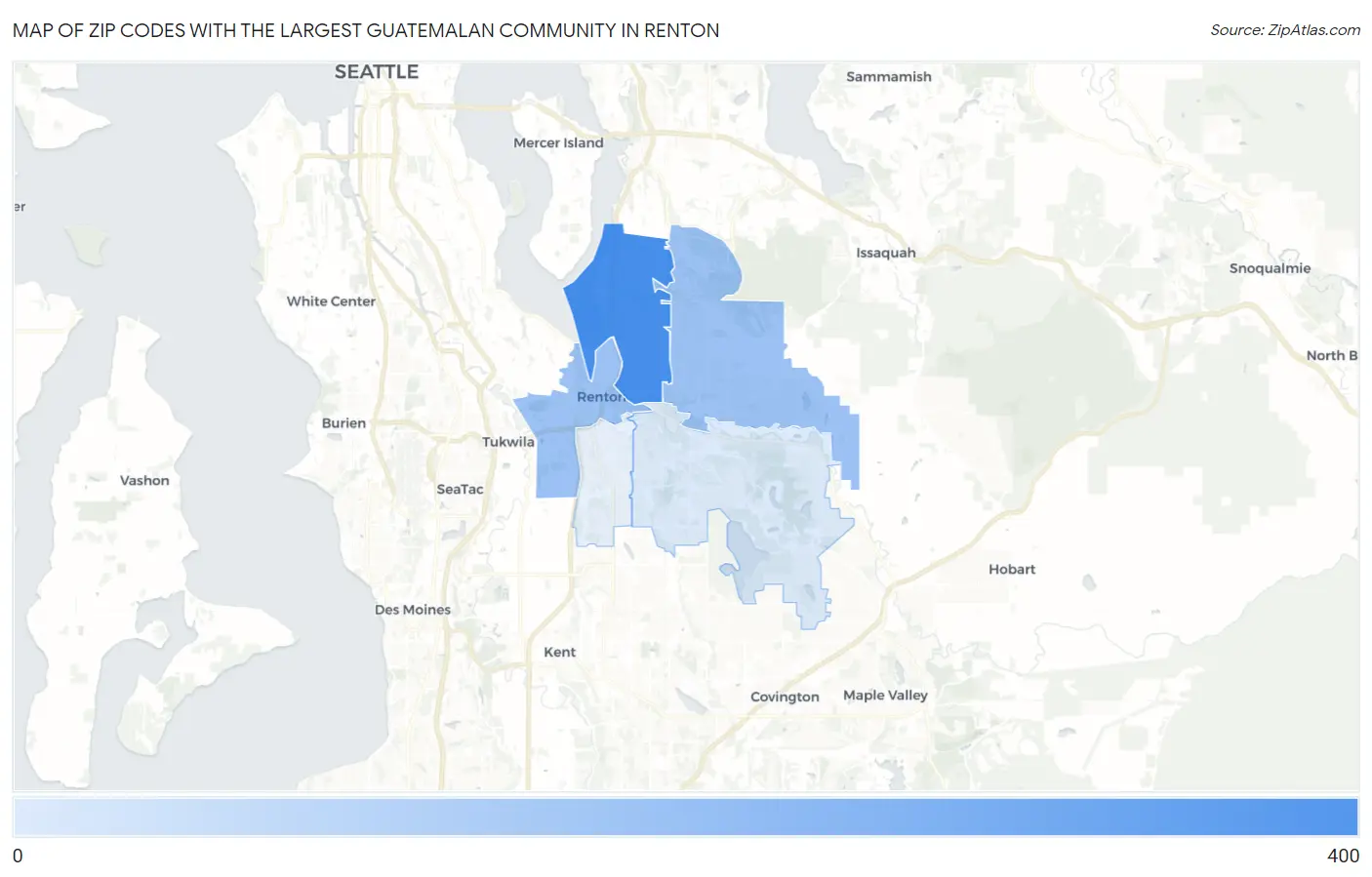 Zip Codes with the Largest Guatemalan Community in Renton Map