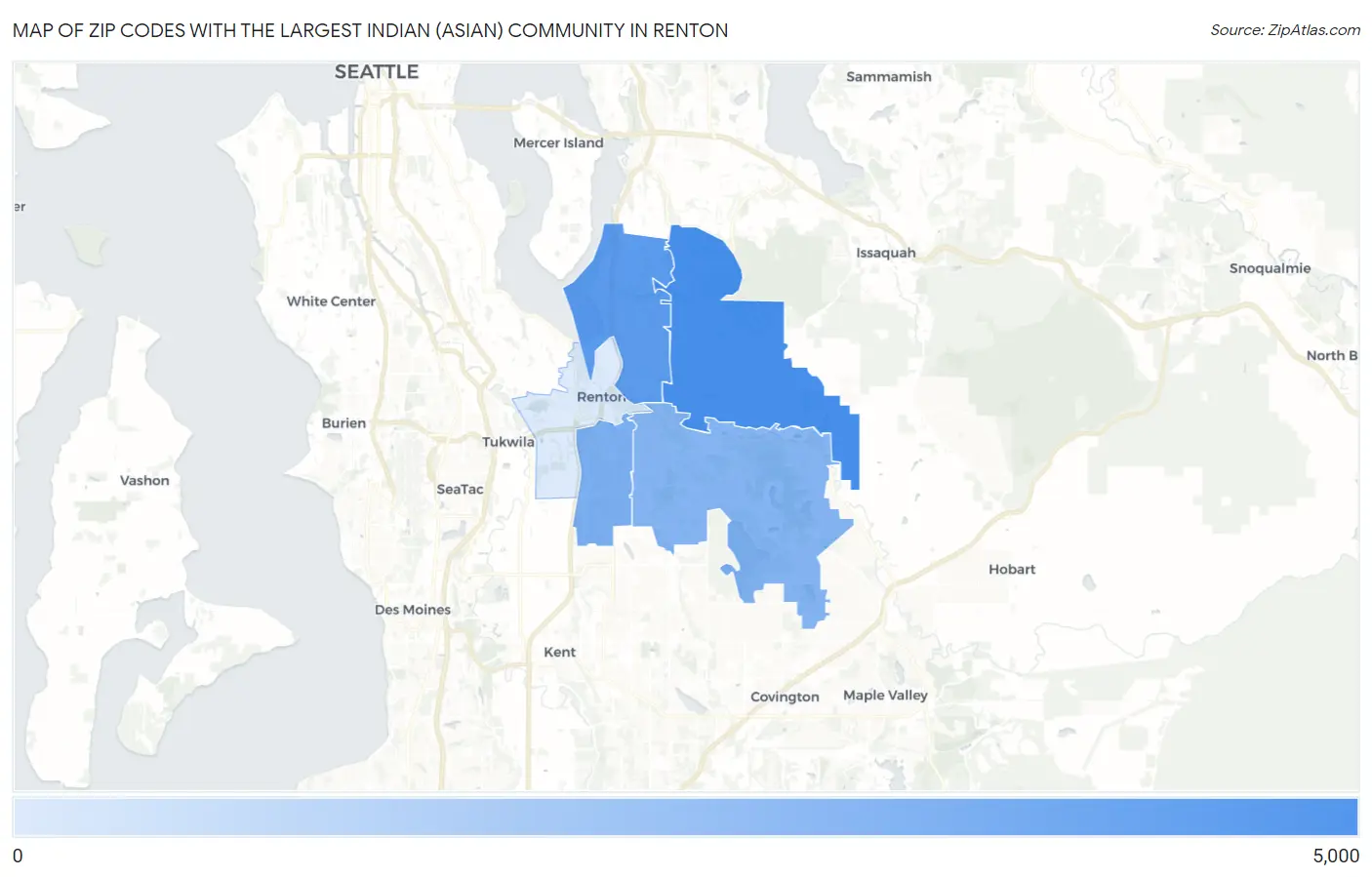 Zip Codes with the Largest Indian (Asian) Community in Renton Map