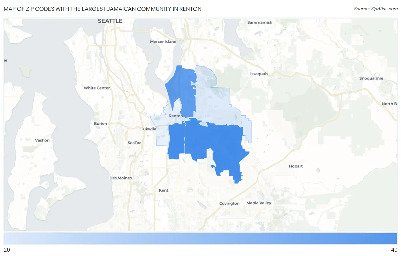 Zip Codes with the Largest Jamaican Community in Renton Map