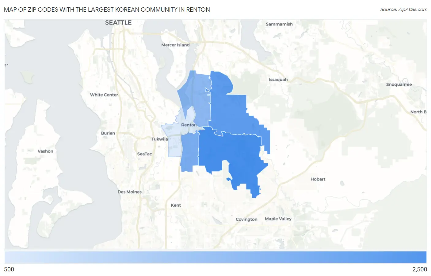 Zip Codes with the Largest Korean Community in Renton Map