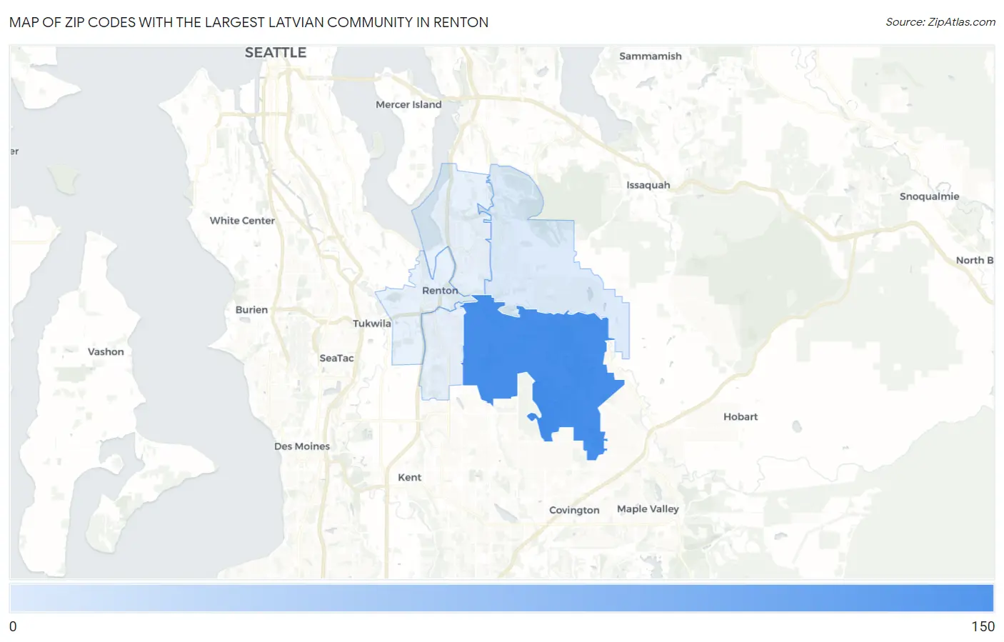 Zip Codes with the Largest Latvian Community in Renton Map