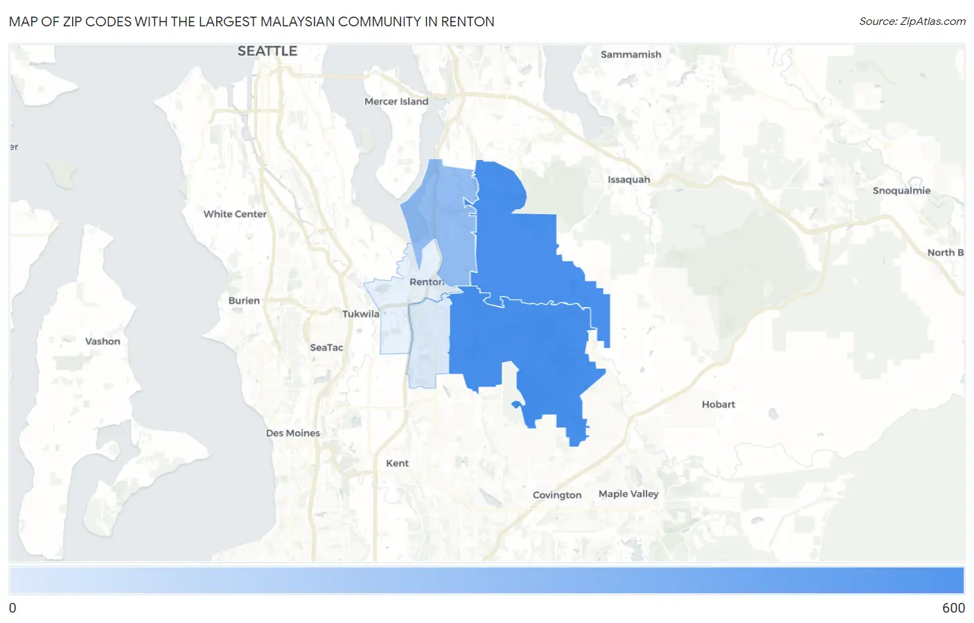 Zip Codes with the Largest Malaysian Community in Renton Map