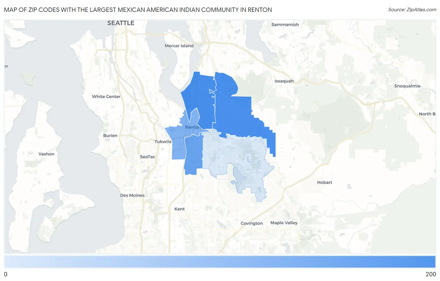 Zip Codes with the Largest Mexican American Indian Community in Renton Map
