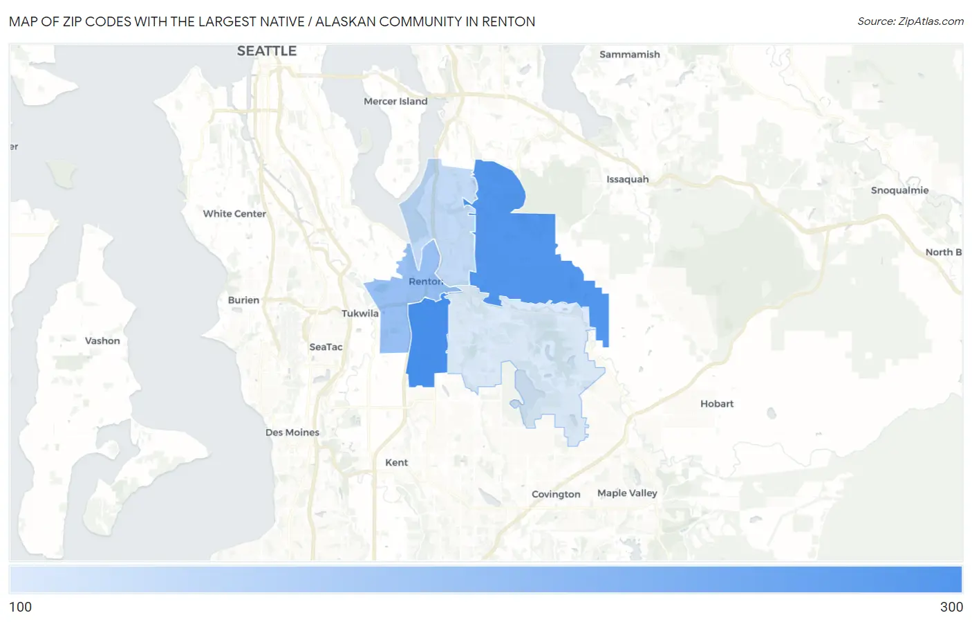 Zip Codes with the Largest Native / Alaskan Community in Renton Map