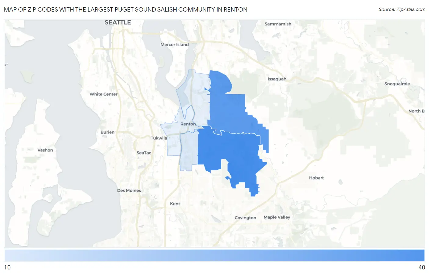 Zip Codes with the Largest Puget Sound Salish Community in Renton Map