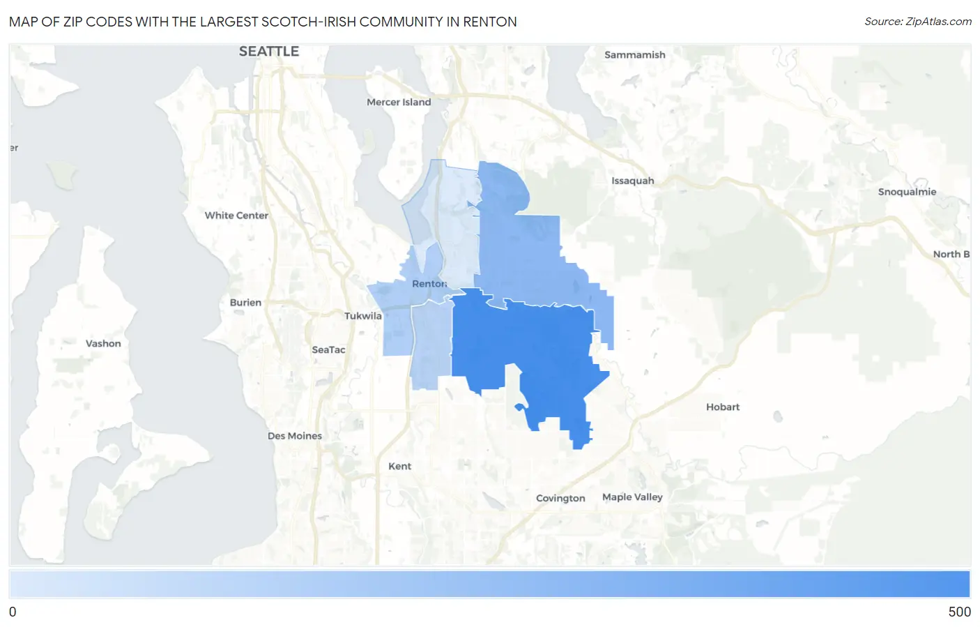 Zip Codes with the Largest Scotch-Irish Community in Renton Map