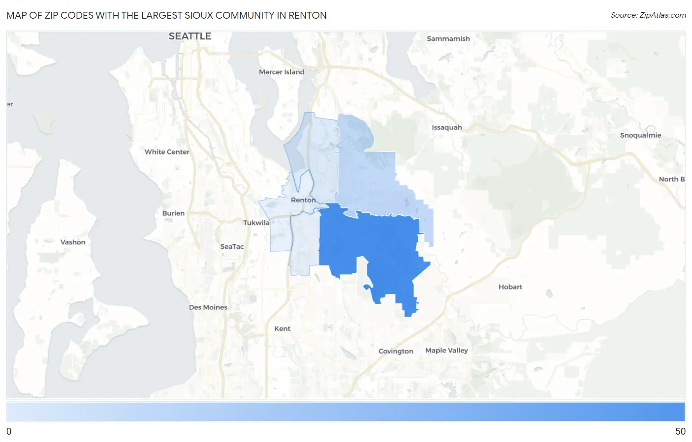 Zip Codes with the Largest Sioux Community in Renton Map