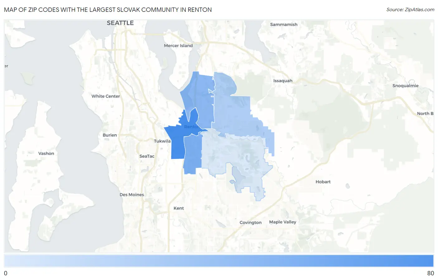 Zip Codes with the Largest Slovak Community in Renton Map
