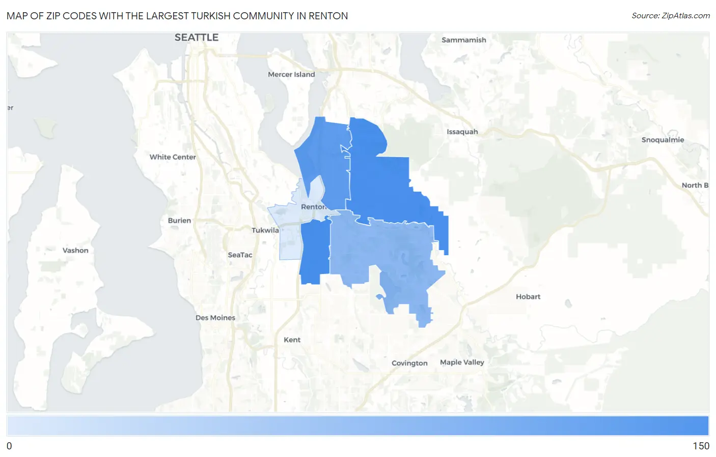 Zip Codes with the Largest Turkish Community in Renton Map
