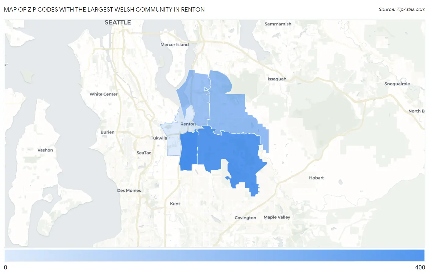 Zip Codes with the Largest Welsh Community in Renton Map