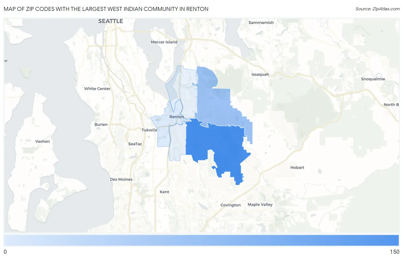 Zip Codes with the Largest West Indian Community in Renton Map