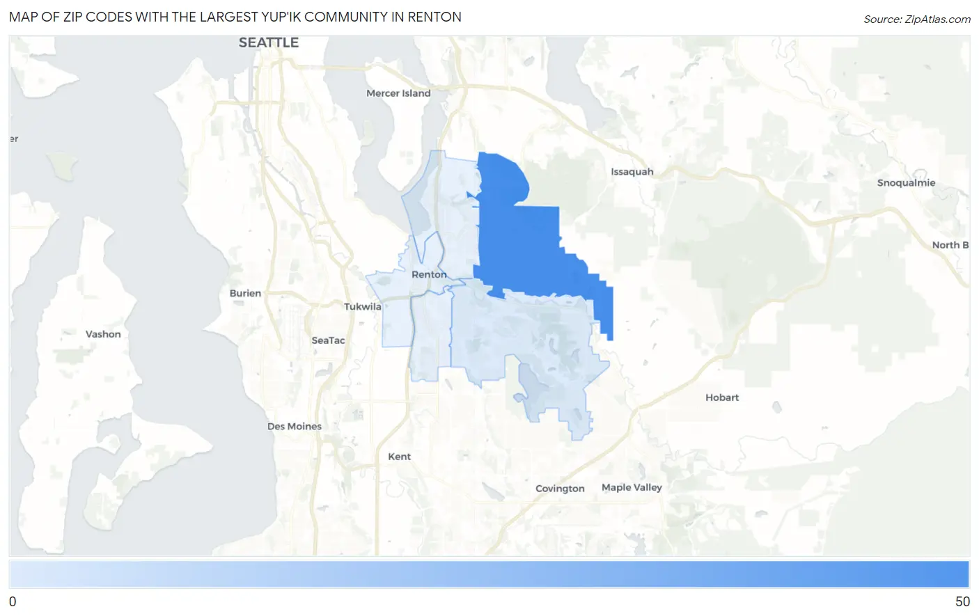 Zip Codes with the Largest Yup'ik Community in Renton Map