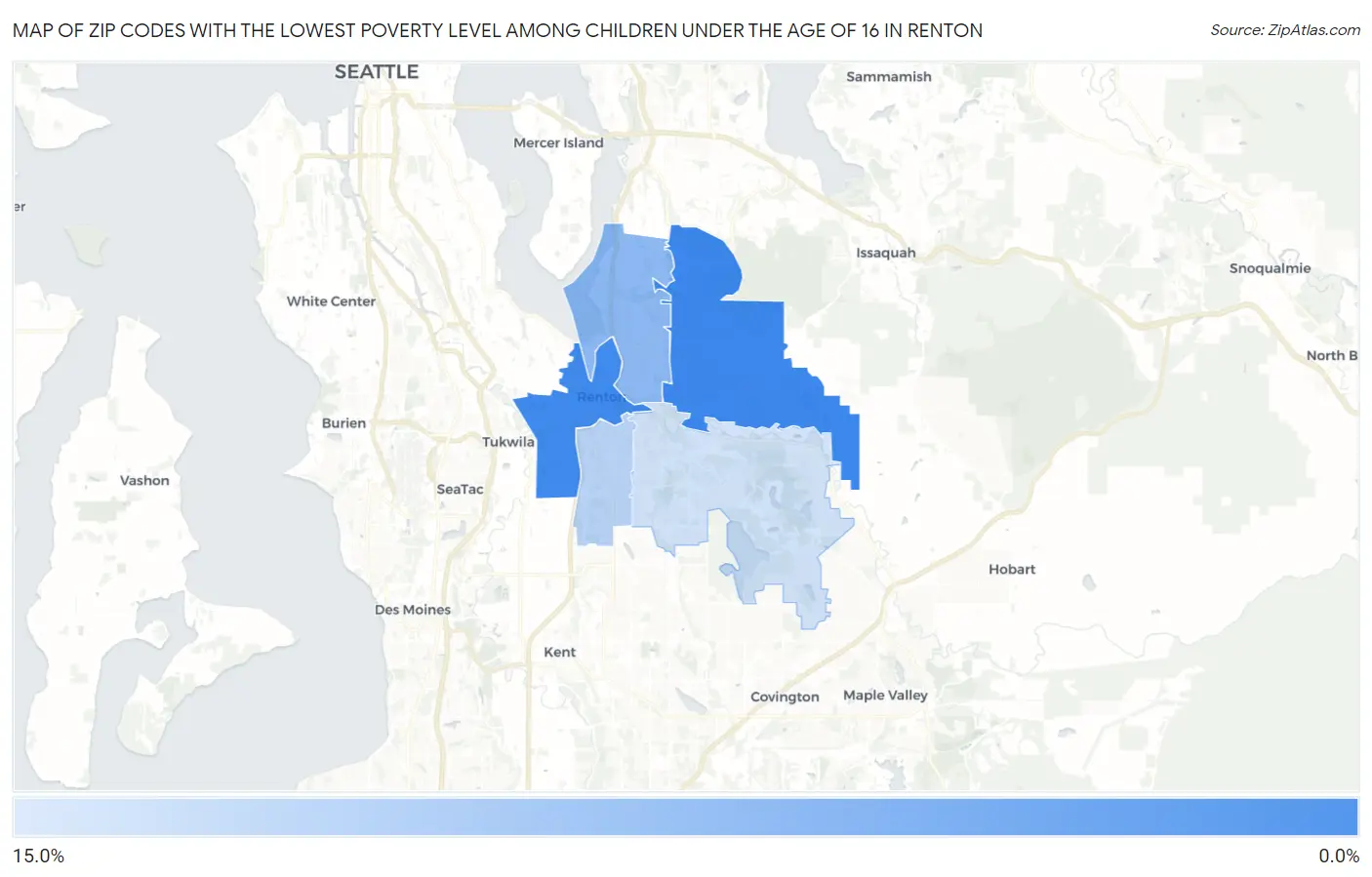 Zip Codes with the Lowest Poverty Level Among Children Under the Age of 16 in Renton Map
