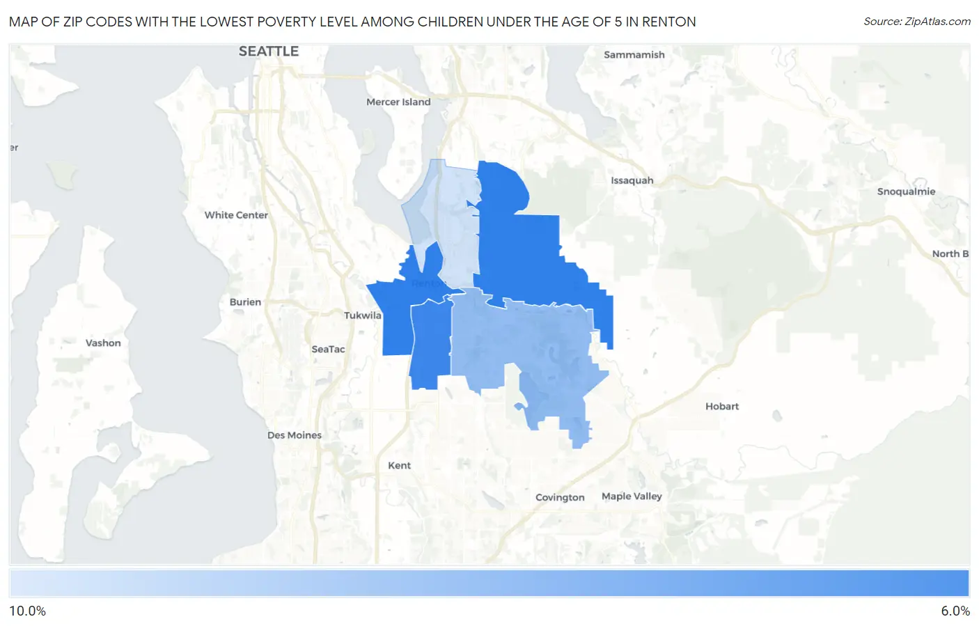 Zip Codes with the Lowest Poverty Level Among Children Under the Age of 5 in Renton Map