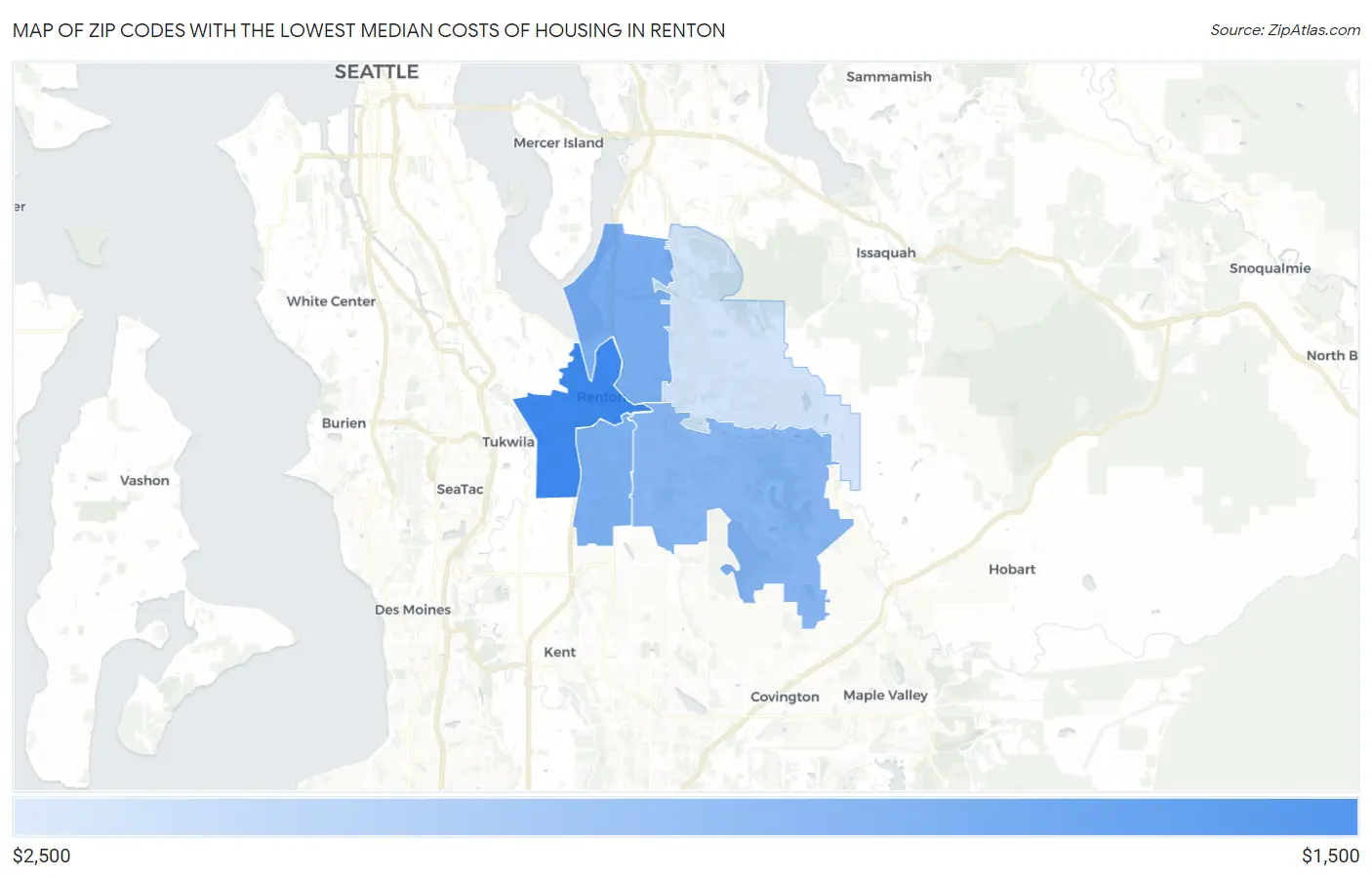 Zip Codes with the Lowest Median Costs of Housing in Renton Map