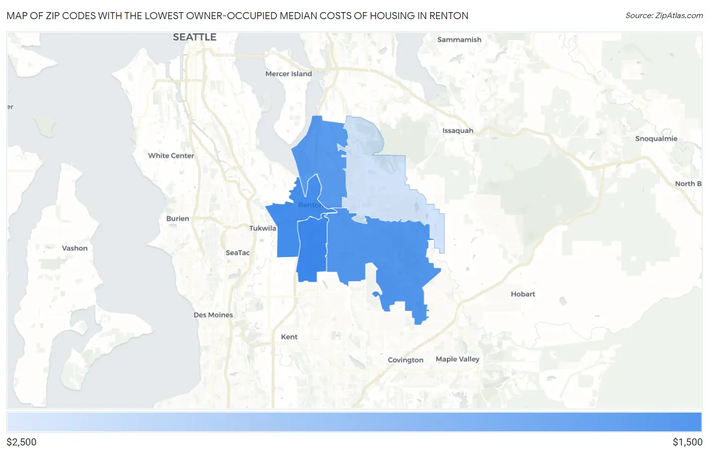 Zip Codes with the Lowest Owner-Occupied Median Costs of Housing in Renton Map