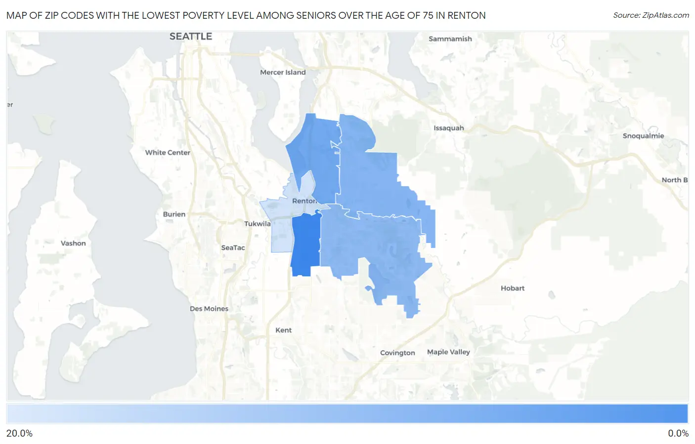 Zip Codes with the Lowest Poverty Level Among Seniors Over the Age of 75 in Renton Map