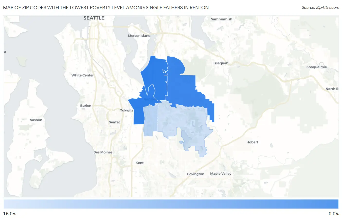 Zip Codes with the Lowest Poverty Level Among Single Fathers in Renton Map