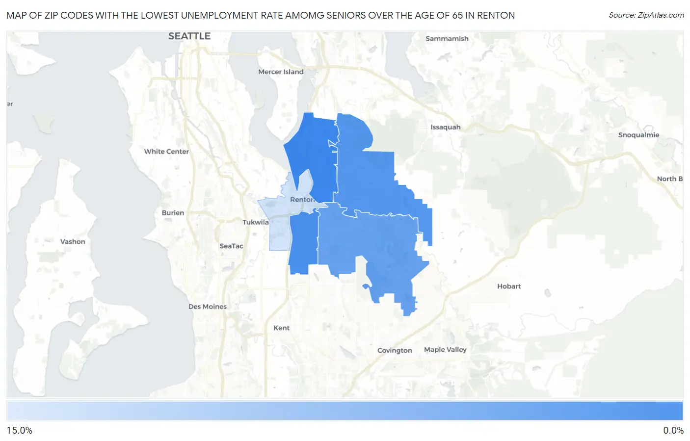 Zip Codes with the Lowest Unemployment Rate Amomg Seniors Over the Age of 65 in Renton Map