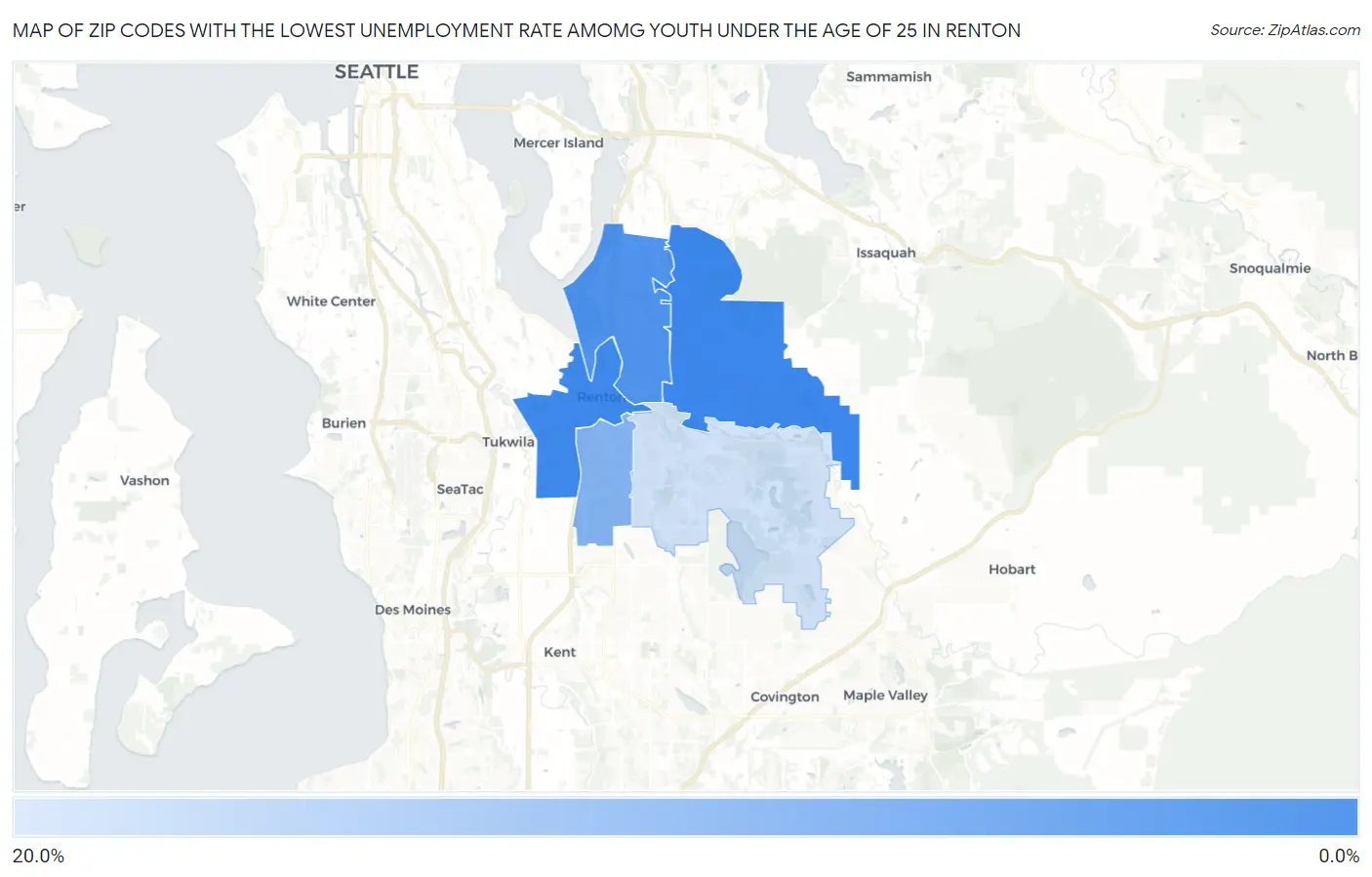 Zip Codes with the Lowest Unemployment Rate Amomg Youth Under the Age of 25 in Renton Map