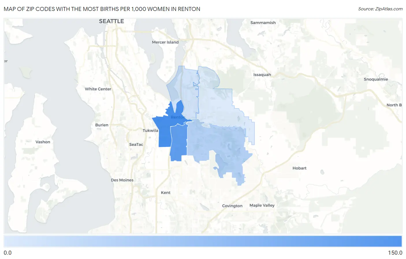 Zip Codes with the Most Births per 1,000 Women in Renton Map