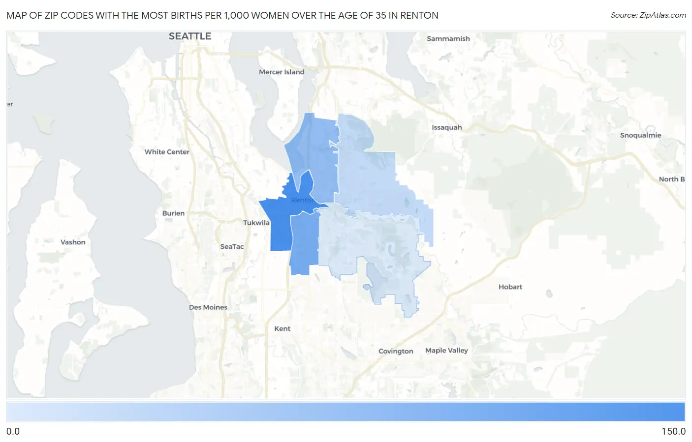 Zip Codes with the Most Births per 1,000 Women Over the Age of 35 in Renton Map