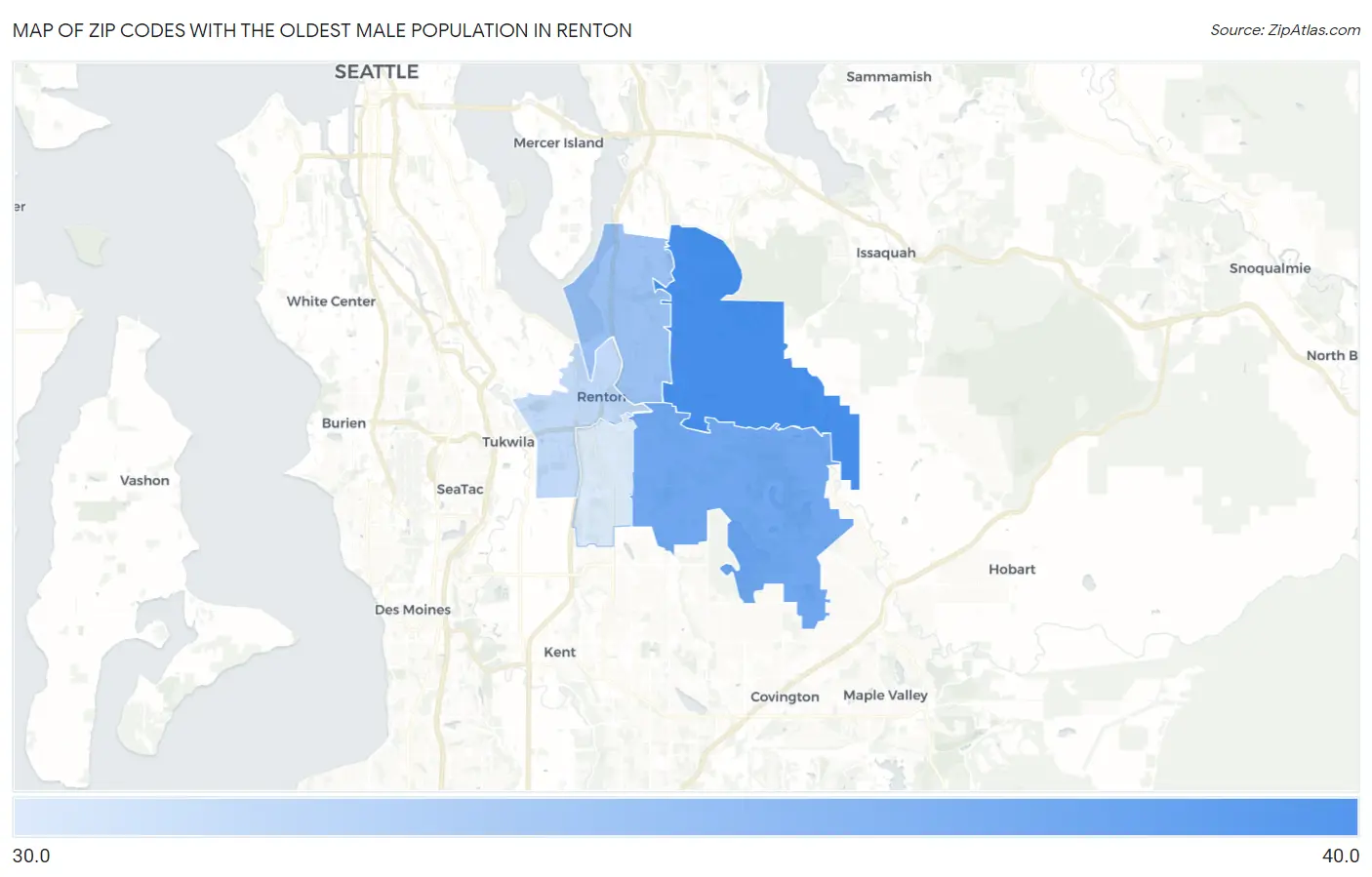 Zip Codes with the Oldest Male Population in Renton Map